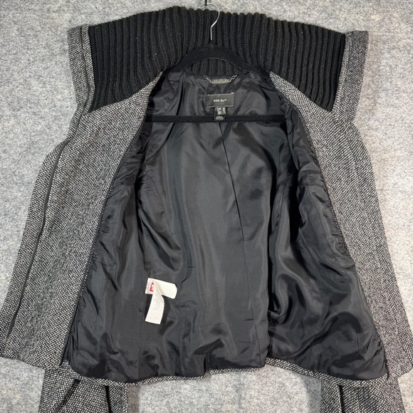 Mango Turtle High Neck Y2K Aesthetic Zip Up Gray Wool Belted Jacket Size 6 - Picture 6 of 16